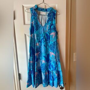 Pappagallo Turquoise and Pink Sea Life Dress Size Large